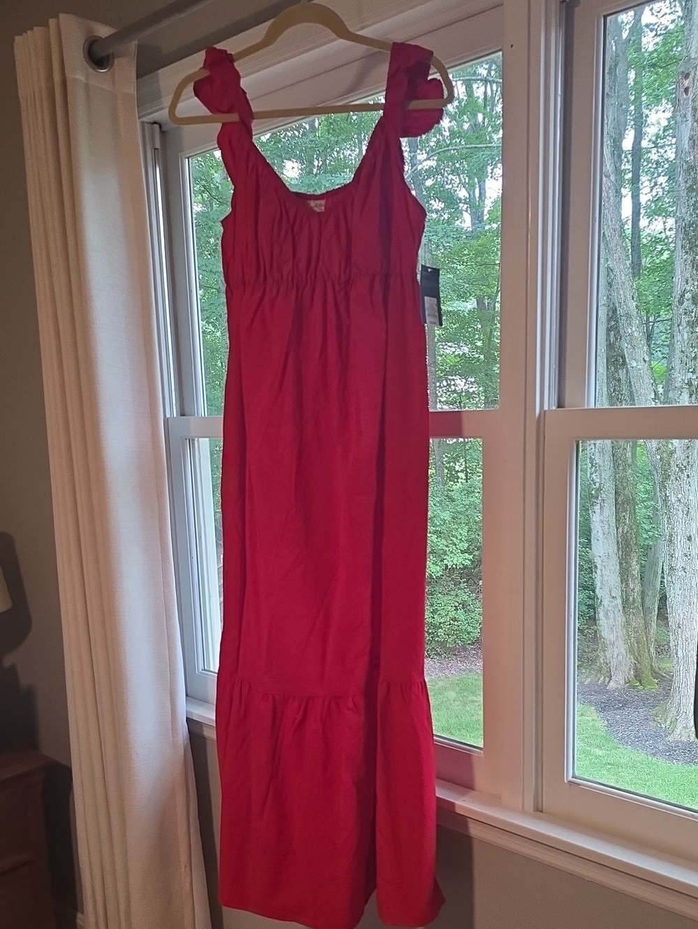 Women’s Red Sleeveless Maxi Dress with Tie Straps